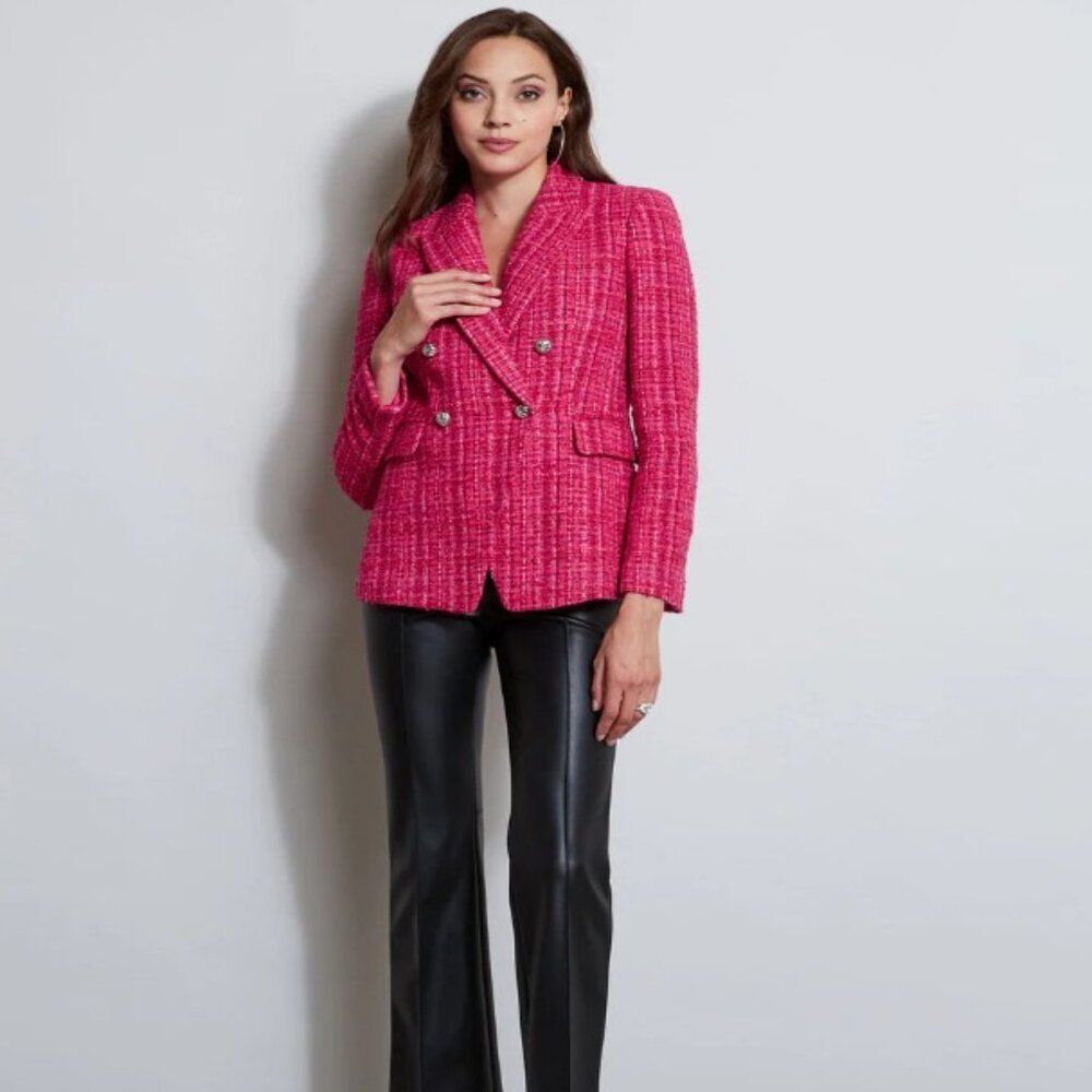 NWT $648 Elie Tahari Designer Pink Tweed Double Breasted Blazer Size 10